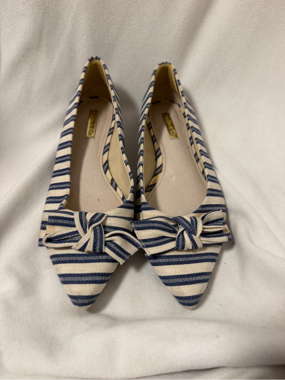 Louise et Cie Blue & Cream Striped Pointed-Toe Bow Flats size 9